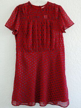 LOFT Women's Size 14 Red Short Sleeve Paisley Chiffon Dress NWT
